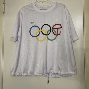TELFAR Global Olympic Rings Jersey crew neck white cinch shirt Large *RARE*